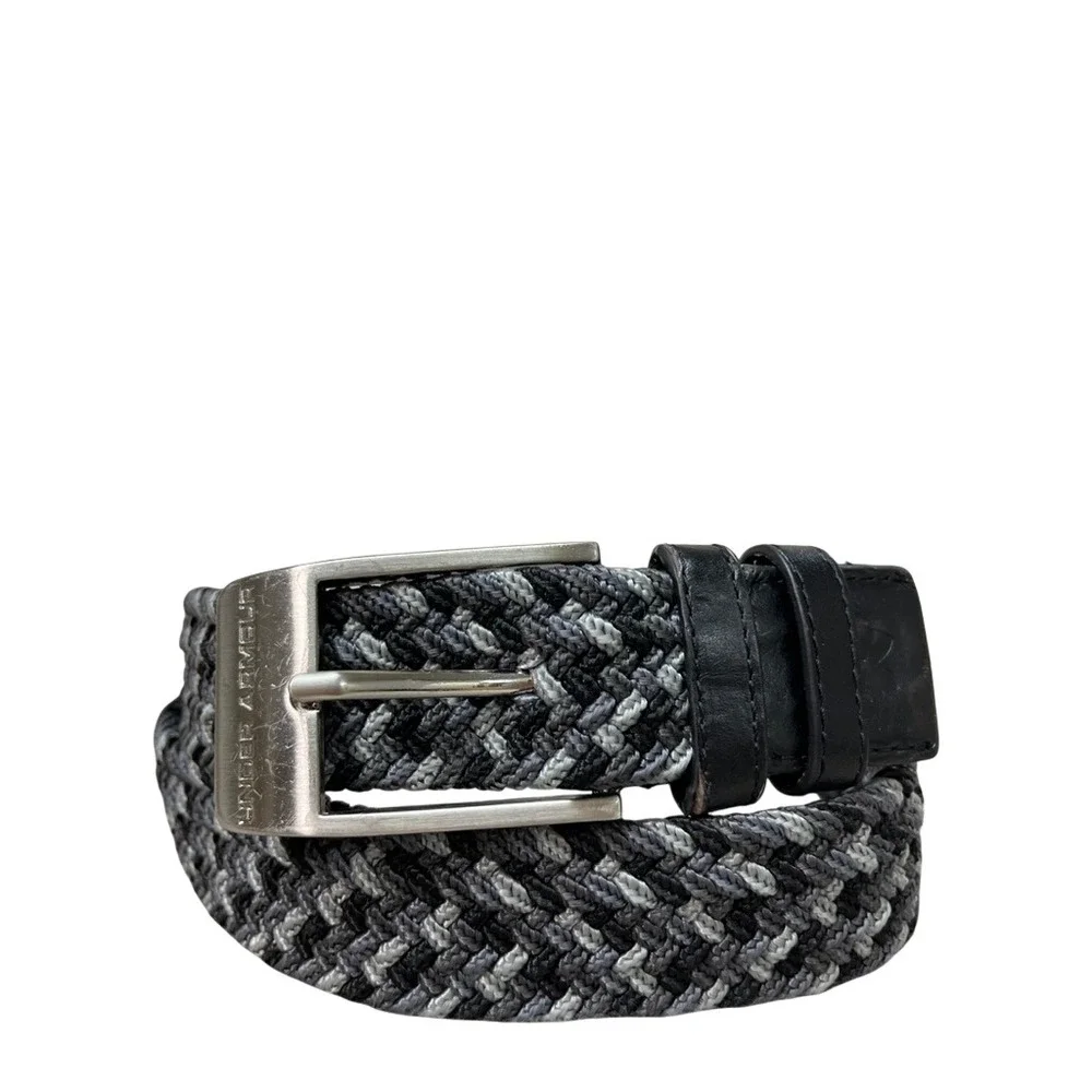 Under Armour Braided 2.0 Golf Belt Mens Gray Black Stretch Woven 1267069